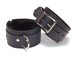 Black Leather Fleece Lined Ankle Cuff Restraints