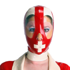 Red Latex Mask with White Cross