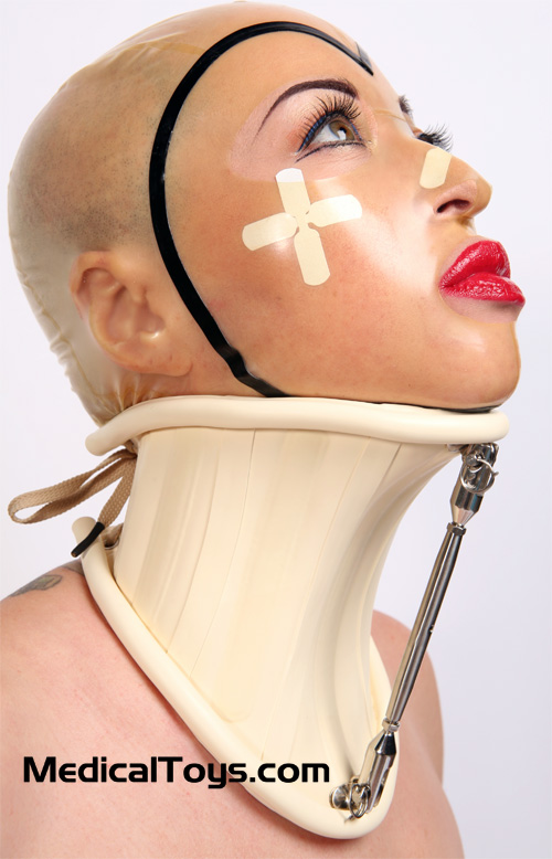 With its adjustable steel bar in the center, this neck corset is. 